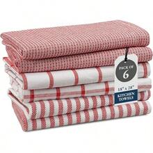 Juego de toallas de cocina y paños de cocina LANE LINEN - Paquete de 6 paños de cocina de algodón, 18"x 28", toallas suaves para la cocina, paños de té, toallas de cocina premium, toallas de limpieza de secado rápido - Negro - 06: Rojo - Ver 19