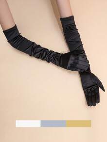 1 Pair Women Solid Color Long Mesh Evening Gloves Halloween - Transparent Long Gloves - View 14