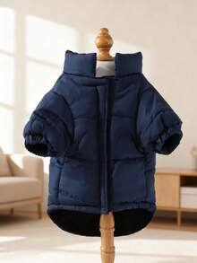 1pc Pet Dog Soft & Cute Fashion Outfit, Matte Cream Color Minimalist Fabric Design With Back Letter Print Stand Collar Winter Clothes, Suitable For Teddy, Poodle And Small Breed Dogs In Autumn/Winter