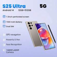 S25Ultra Touchscreen Smartphone 12GB+512GB, 6.8-Inch HD Display, 50MP+13MP Camera, 5000mAh Battery, Dual SIM, Dual Standby, Stylus, Global Use - Headphones, Type-C Charging Cable, Phone Case, Screen Protector - Perfect Christmas Gifts - 灰色 - 查看 1