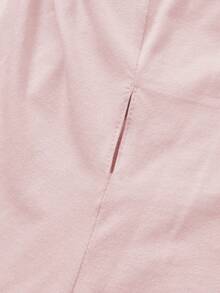 性感V领撞色蕾丝上衣，优雅修身长袖T恤，休闲约会皆宜，春秋季 - 粉色 - 查看 10