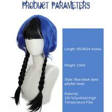 Peluca de cabeza de medusa teñida de azul y negro, peluca de cosplay para hombres, cabello sintético resistente al calor, forro interior de rosa, adecuada para juegos de roles, Halloween, festivales de música