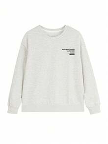 女士休闲宽松棉质卫衣，印有日文字母，百搭秋冬装