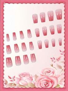 24Pcs Medium Size Coffin Shaped False Nails With Peach Ombre Gradient Design, Includes 1Pc Jelly Gel And 1Pc Nail File, Suitable For Music Festival Party, Dancing, Daily Wear, Removable And Reusable Press On Nails Nail Supplies Nails - Nhiều màu - Xem 4