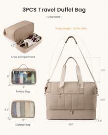 LOVEVOOK Travel Duffle Bag,Puffer Weekender Bags For Women With Shoe Compartment,42L Carry On Bags For Airplanes,Hospital For Labor And Delivery - 卡其色 - 查看 9
