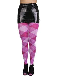 Women's Argyle Checkered Rhombus Net Opaque Sheer Tights Pantyhose, Fashionable 2025 7FWD - 大號不透明對比菱形花紋印花 - 粉紅色/紫紅色 - 查看 11