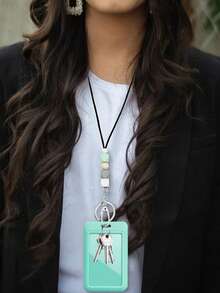 1pc Cute Silicone Beads Breakaway Teacher Neck Lanyard With ID Card Holder Keyring Black Silicone Beads Cell Phone Strap For Keys Keychain Great Gift For Women Students Teachers And Staff Money Wallet Mini Wallet Purse Wallet Wristlet Wallet Card Wallet