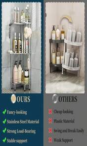 Consumest Corner Shower Caddy Standing - 3-Tier Stainless Steel Shower Organizer With Soap Holder And 4 Hooks, Large Capacity Corner Shelf Stand For Bathroom, Rest Room, Black - ColorB - 查看 2