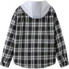 Men's Long Sleeve Plaid Button Quilted Lined Flannel Shirt Jacket With Hoodhalloween - A02 Black Grid - View 10