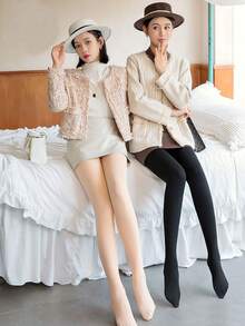 1 chiếc quần tất nữ màu đen có lớp lót giữ nhiệt, kiểu legging dày dặn, ôm dáng, thoải mái và ấm áp cho mùa thu/đông. - Nhiều màu - Xem 11