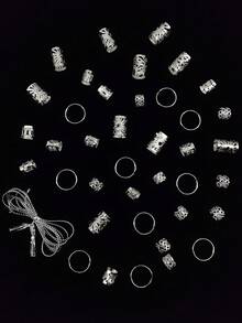 Bộ phụ kiện tóc tết 41 món, phụ kiện trang trí tóc mùa hè, phụ kiện tóc dreadlock, vòng tết tóc, kẹp tóc, ghim cài tóc. - Bạc - Xem 3