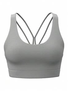 Blueplus 1pc Women's  Yoga Tank Tops Breathable Sports Bra With Shockproof And Gathered Function Giving You A Beautiful Back Shape  Yoga Underwear  Workout Tank Gym Top - 犀牛灰 - 查看 3