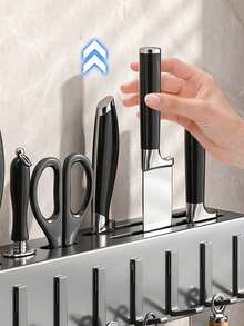 Estantería de almacenamiento de cocina, estantería de almacenamiento montada en la pared, sin necesidad de taladrar, equipada con ganchos, estantería de almacenamiento multifunciona, 1 pieza - Negro - Ver 6