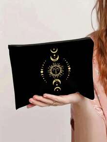 Torba na ramię z płótna z nadrukiem słońca, księżyca i gwiazd, czarna torba z nadrukiem i mała czarna torebka, prezenty walentynkowe, spersonalizowana torba na prezent ślubny dla druhen, kosmetyczka, prosta torba podróżna do przechowywania, odpowiednia na zakupy, podróże i wakacje, idealna na prezent dla rodziny i przyjaciół, prezent na Dzień Matki - Wielokolorowe - Zobacz 3