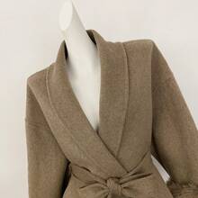 OFTBUY Solid Color Wool & Faux Fur Patchwork Belted Loose Fit Casual Jacket, Suitable For Daily, Airport, Holiday, Travel In Autumn/Winter