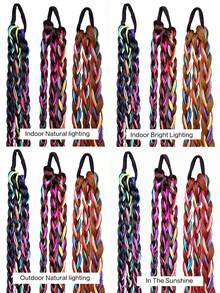 18inch 2PCS Girl Kids (Triple Braid Hairstyle+Colorful String)With Rubber Band Natural FashionBallet Style Wig Braids Hair Accessory, Twist Braid Ponytail Wig. - Multicolor - View 6