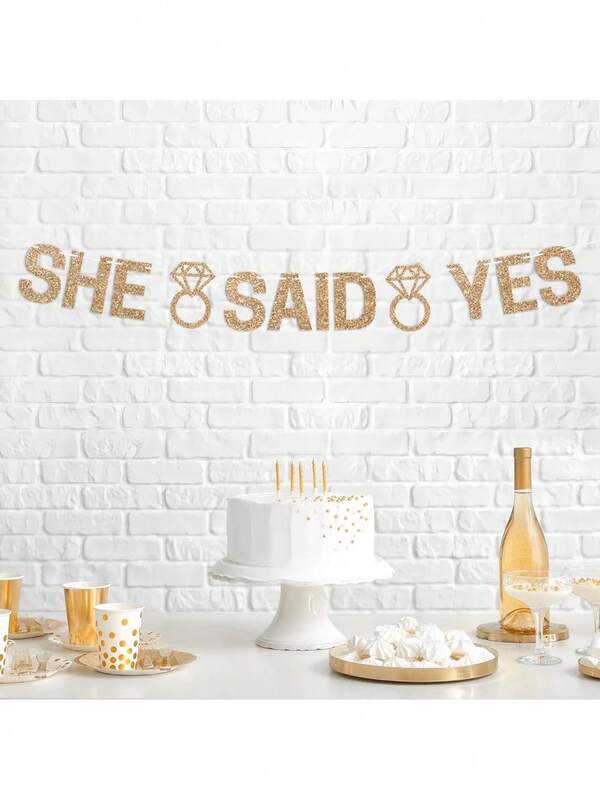 1 Set "She Said Yes" Gold Glitter Wedding Engagement Bridal Shower Banner, Just Engaged, Bride-To-Be, Happy Engagement Party Decor