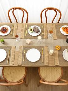 6pcs Bohemian Style Woven Paper Placemats With Tassels, Size 12x18 Inches, Elegant Natural Country Style Placemats, Suitable For Dinner, Wedding, Party, Beach, Farmhouse Dining, Christmas, Thanksgiving, Khaki - Khaki - View 2