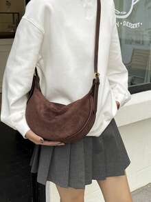 Minimalist Solid Color Shoulder Bag, Casual Matte Fabric Crossbody Bag For Girls - A - View 5