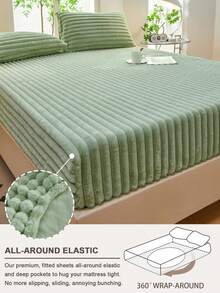 Bộ ga trải giường bằng vải lông cừu dày dặn, kẻ sọc, mềm mại và thoải mái, phù hợp cho phòng ngủ, ký túc xá, khách sạn, dùng cho giường đơn, giường đôi, giường cỡ Queen, giường cỡ King, mùa thu/đông/xuân. - màu xanh lá - Xem 5