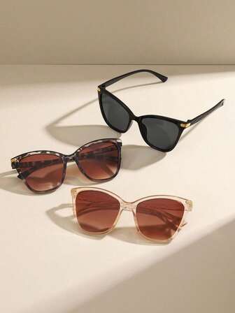 3pcs Plastic Geometric Oversized Full Frame Leopard Classic Glasses Retro Timeless Women's Combo, Suitable For Party, Outdoor, Travel, Halloween, Music Festival, All Seasons