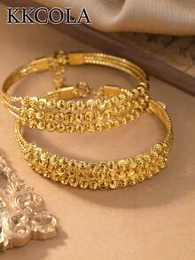 KKCOLA 1pc Fashionable Multi-Coil Beaded Bracelet With Wavy Pattern, Bohemian Style, Party/Festival Gift, Jewelry Accessory, Daily Wear - Yellow Gold - View 2