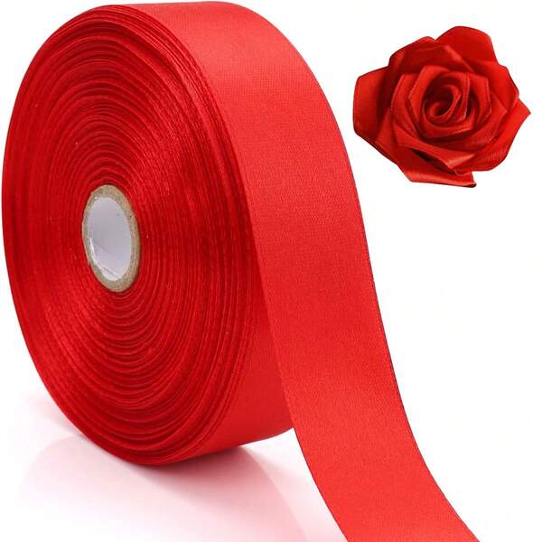 1 Zoll x 25 Yards rotes Satinband, einfarbiges Polyester Satinband für Geschenkverpackung, Basteln, Schleifen, Kränze, Nähprojekte, Babypartys, Weihnachten & Hochzeitsdekoration