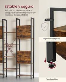Librería, Estantería de Almacenamiento, con 14 Estantes, Marco de Metal, para Sala de Estar, Estudio, Oficina, Estilo Industrial, 24 x 128 x 166 cm, Marrón Rústico y Negro Tinta - Marrón y negro - Ver 3