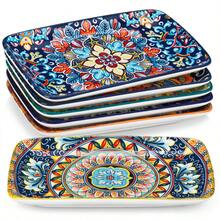 vancasso 6 Pieces Plate Set, Multicolour Set, Polychrome, Porcelain Dinnerware, Rectangular Dish For 6 Person, Ceramic Stamping In Bohemian Style, 8.5in - Nhiều màu - Xem 12