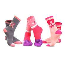 Breast Cancer Awareness Socks Women 3 Pairs Pink Ribbon Crew Socks - Soft Cotton Support Socks For Women - Gift Idea For Cancer Awareness - 如圖704 - 查看 1