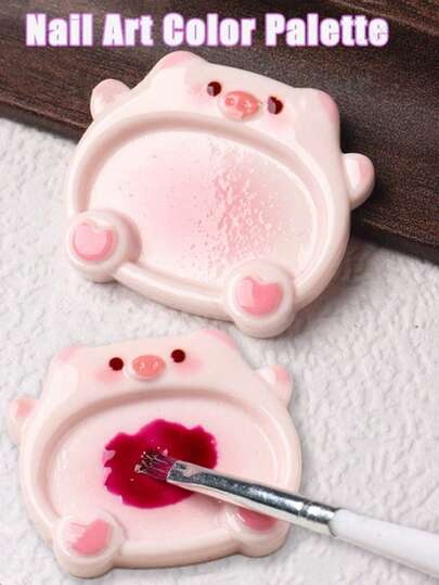 2件套猫形调色盘美甲调色盘凝胶指甲油美甲绘画板凝胶指甲油调色盘美甲工具美甲化妆调色盘DIY（粉色）