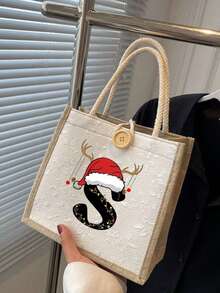 Túi tote in chữ đỏ chủ đề Giáng sinh, túi tote đa năng xách tay dành cho giáo viên, quà tặng cho nữ, quà tốt nghiệp, túi quà tặng họa tiết chữ cái, túi tote nữ dung tích lớn họa tiết chữ cái, túi tote in hình, túi mua sắm tái sử dụng, phù hợp cho sử dụng hàng ngày, kỳ nghỉ, đi làm và du lịch. - Nhiều màu - Xem 2