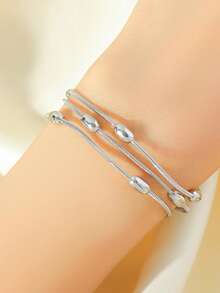 1 件奢华不锈钢多层长项链，优雅风格百搭简约珠宝，适合作为礼物 - 銀色 - 查看 4