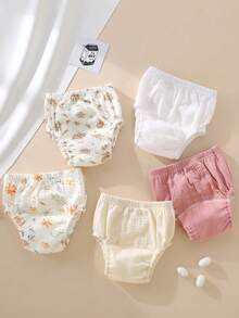5 件/套可重复使用的婴儿如厕训练布尿布，纯棉柔软透气防漏新生儿男孩女孩礼物，精致印花图案适合每个宝宝