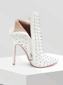 Zzheels Women Stylish Rhinestone Ankle Boots Closed Pointed Toe 4.72" Stiletto Heel Sparkly Crystals Booties For Autumn Wear - trắng - Xem 5