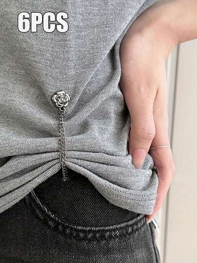 6pcs Adjustable Sleeve Cuff Fastener, Waist Cincher T-Shirt Shortener, Jeans Hem Clips, Multi-Functional No-Sew Button Clips For Pants, Sleeves, Skirts And Dresses (3 Colors Available) (1/24/6pcs) Optional