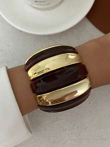 1 pieza Brazalete ancho de resina asimétrico de arco geométrico bohemio de colores mixtos, joyería versátil de fiesta casual lujosa para mujeres y parejas, regalo para boda y vacaciones (el material y el color del brazalete están sujetos al producto real) - pulsera - Ver 13