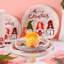 Juego de suministros para fiesta con tema navideño - Regalo misterioso de Santa, platos desechables, servilletas, vasos para 25 invitados, adecuado para fiesta de cumpleaños, picnic familiar