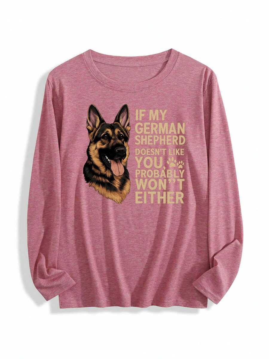 German Shepherd's Opinion On YouWomens Long-Sleeve Crewneck T-Shirt - Màu Hồng  San hô - Xem 1