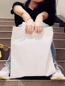 5pcs-3pcs-1pc Blank Canvas Tote Bags, Reusable Fashionable Multi-Functional Shopping Bags, Annual Meeting Gift Bags, DIY Design, Simple And Elegant, Bridesmaid Wedding Gift Bags, Student, Back To School And Teacher Bags, Perfect For Gift Promotion, Giveaways, Trade Shows And More. - White - View 7