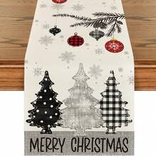1pc Grey Pine Tree & Snowflake Merry Christmas Table Runner, Winter Christmas Holiday Kitchen Dining Table Decor, Home Party Decoration, 33x90/120/183/230/275cm - Grey - View 7