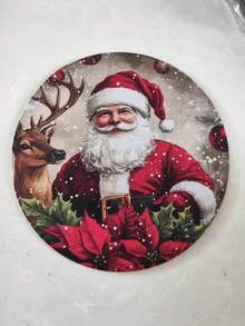 4 Stück Weihnachts-Lebkuchenmann runde hitzebeständige Diatomeen-Erde Untersetzer/Tischsets mit Weihnachtsmann-Mütze und Schal-Design - geeignet für Weihnachts-Esszimmer, Weihnachtsparty-Dekoration, Weihnachtstisch-Dekoration, nur von Hand waschen