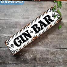 1 Piece Aluminum Wall Decor Sign - Vintage Style GIN BAR Metal Sign With Distressed Font And Leaf Pattern, Durable 2D Flat Print Home Decor Suitable Farmhouse, Cafe, Garage, Bedroom - Easy To Install On Door/Wall, No Wires Needed,, Metal Wall Decoration, Cafe Sign, Gorgeous Corner Decoration, Distressed Effect, 2D Flat