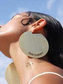 1 Personalized Customized Name, (Deciduous Leaf Shape, Circular, Designed With Exclamation Mark Pattern), Engraved Name Font, African Earrings, Large Earrings. Feature Earrings And Gives Them As Gifts, Handmade Earrings, Gold Earrings, And Personalized Earrings. Fashion Accessories Paired With Clothing, Fashionable Stainless Steel Earrings.