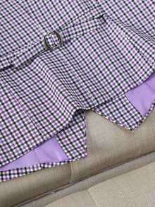 Women's Plaid Woven Fabric Front Button Pocket Casual Vest Jacket, Spring/Autumn - Mauve Purple - View 8