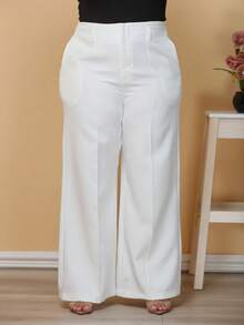 Plus Size Wide Leg Pants, New Fashion Tailored Fabric - White - View 3