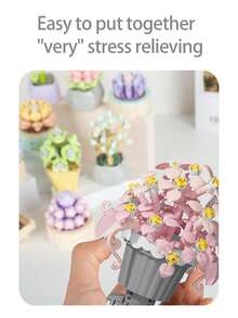 迷你花束盆景树玩具积木套装，DIY仿真植物系列积木玩具，玩具积木适用于家庭办公室装饰摆件，亚克力防尘罩积木，花束套装，适合成人、生日礼物、圣诞玩具、万圣节 - 彩色 - 查看 12