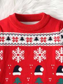 Sweter z motywem renifera i płatków śniegu dla chłopców i dziewcząt, odpowiedni na wiosnę, jesień i zimę - Czerwony - Zobacz 4