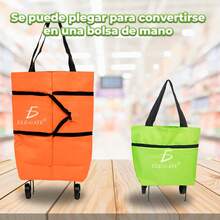 Carrito de Compras 2 en 1: Bolsa Plegable con Ruedas – 25 L de Capacidad - Verde - Ver 1