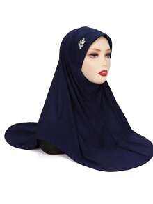 Ready-To-Wear Instant Hijab, Elegant Stretchy Convenient Leaf Rhinestone Headscarf - Multicolor - View 5